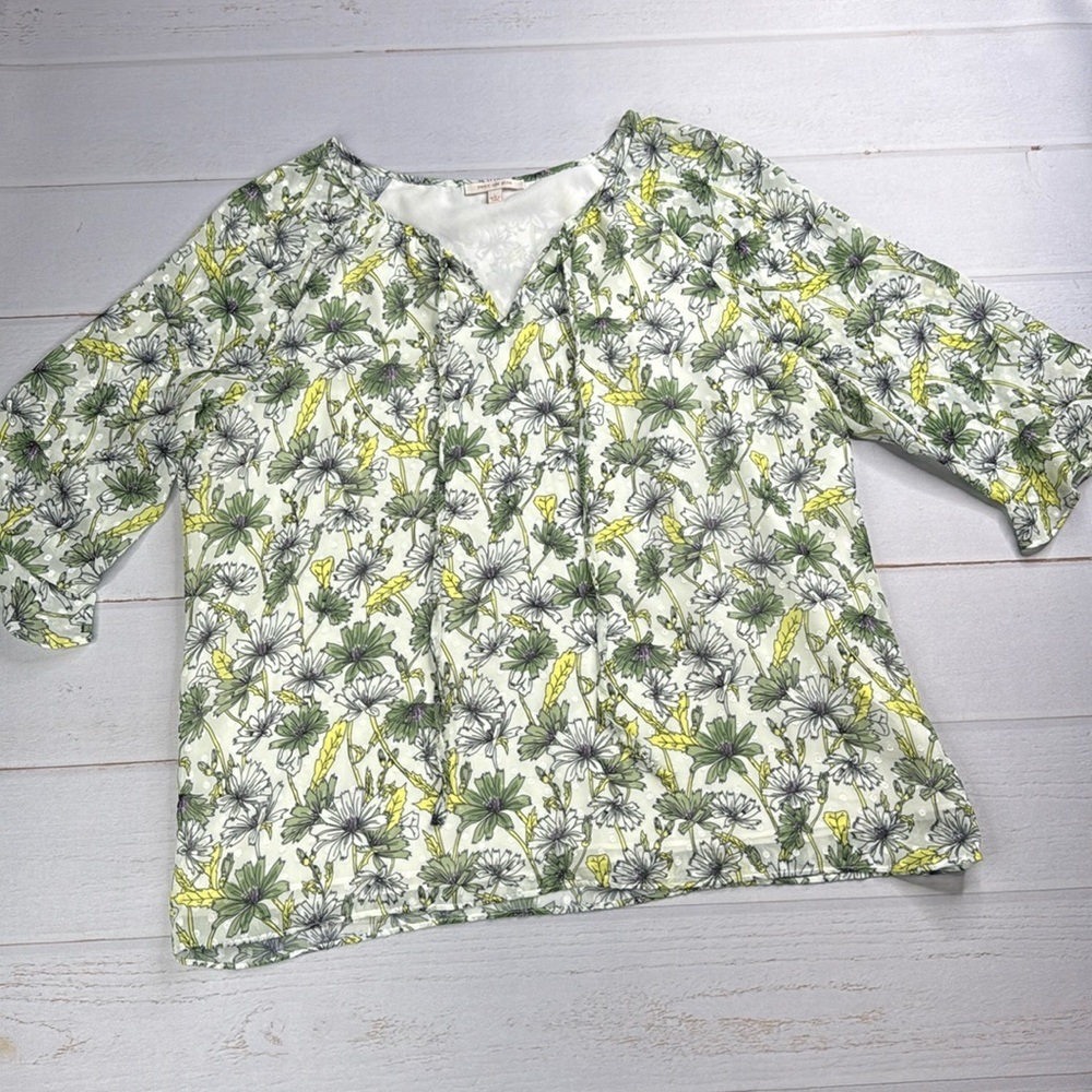 Skies Are Blue Daisy Floral Print V-neck Ruffle Sleeve Blouse Size Large